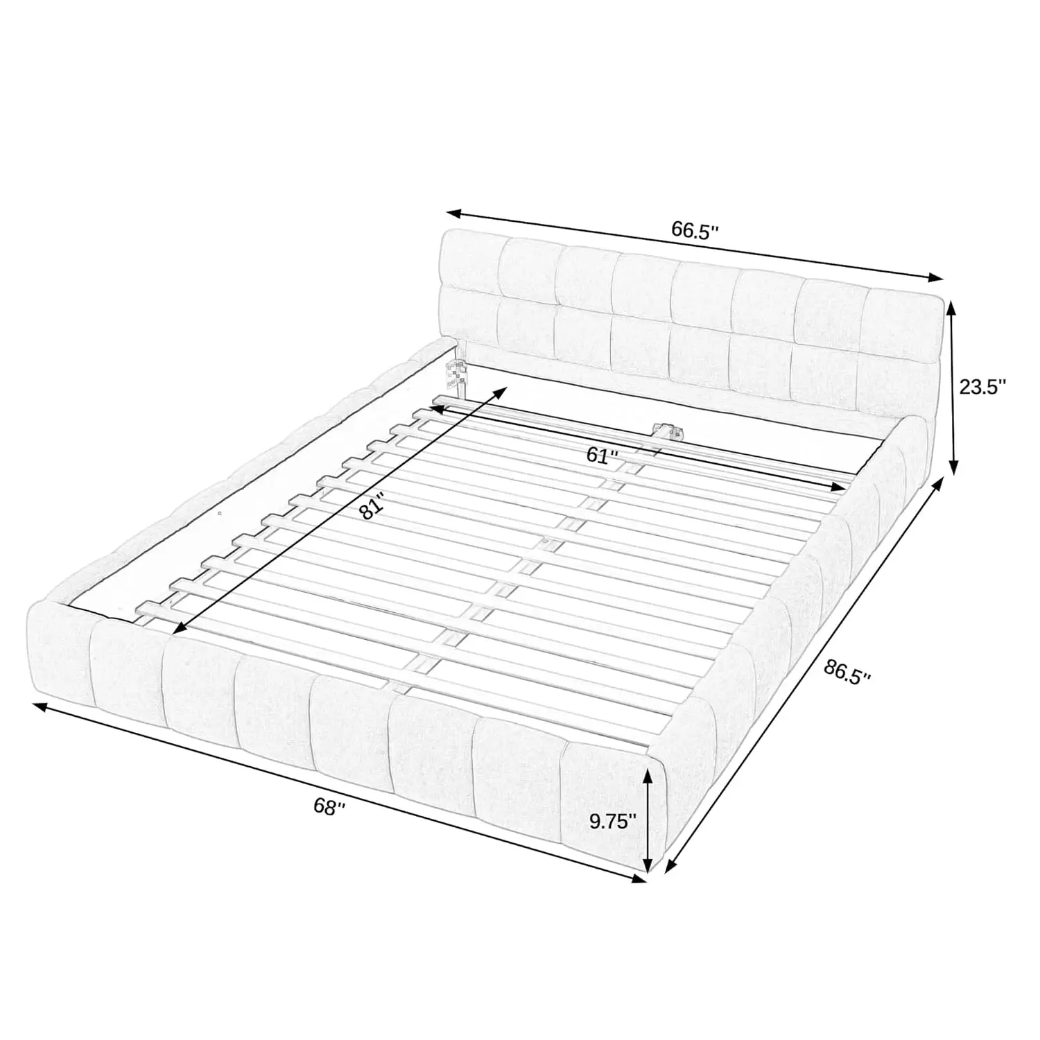 Queen Size Bed Frame with Headboard, Chenille Fabric Grounded Platform Bed, Easy Assembly, No Box Spring Needed, Customized
