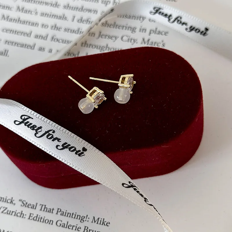 Earrings Mini Crystal Jade Beaded Stud Elegant Minimalist Lightweight Durable Alloy for Women Daily Classic Essential