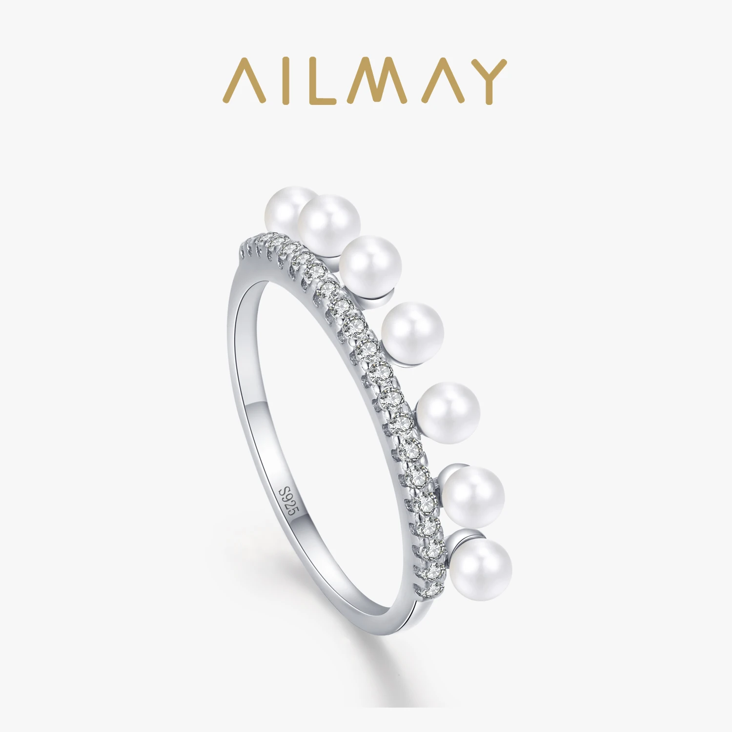 Ailmay New Arrival Genuine 925 Sterling Silver Fashionc Shell Pearl Skirt Rings For Women Girls Wedding Party Accessorie Jewelry