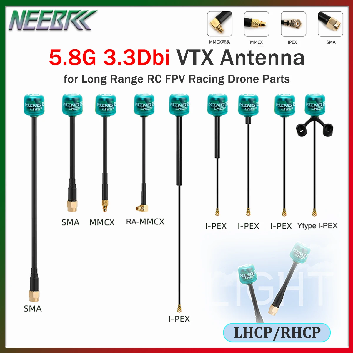 NEEBRC Ming 15 5.8GHz 3.3DBi FPV Antenna RHCP LHCP High Gain SMA MMCX VTX Antenna for Long Range RC FPV Racing Drone DIY Parts