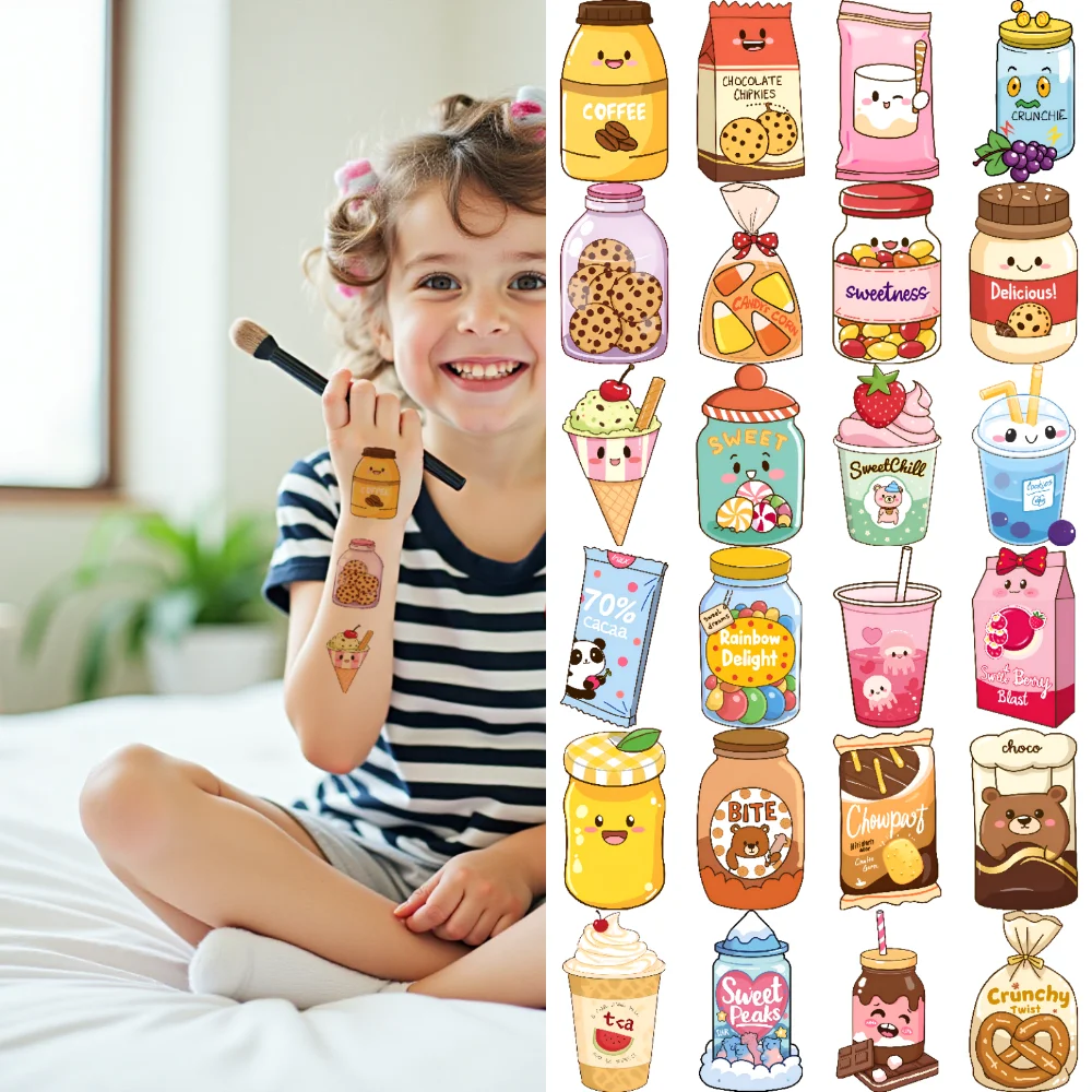

54pcs Temporary Tattoo Animal Characters Temporary Tattoo Stickers Candy Design Food Icons For Adults Children Girls