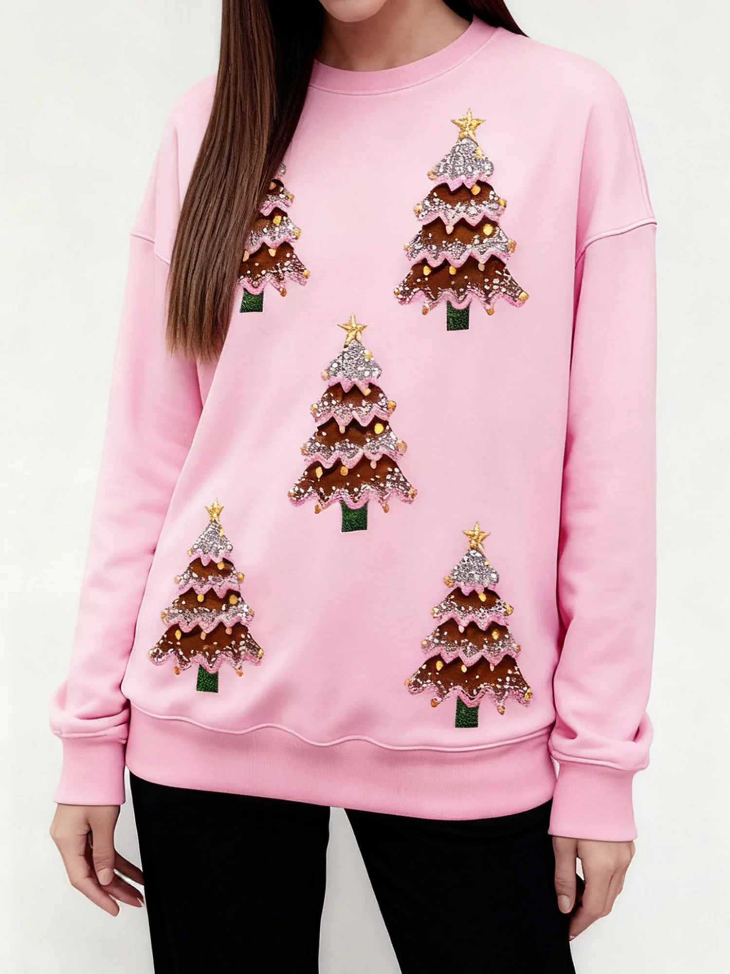 เสื้อสเวตเตอร์มีฮู้ดพิมพ์ลายกวางเรนเดียร์สำหรับผู้หญิงมีฮู้ดแบบมีเชือกผูกและกระเป๋าจิงโจ้สำหรับฤดูหนาว