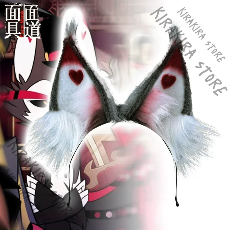 Hazbin Hotel Husk Anime Hair Clasp Headwear Cosplay Costumes Ear Fox Cat Hairpin Hallowmas Figurine Model Kit Fursuit Props view 2