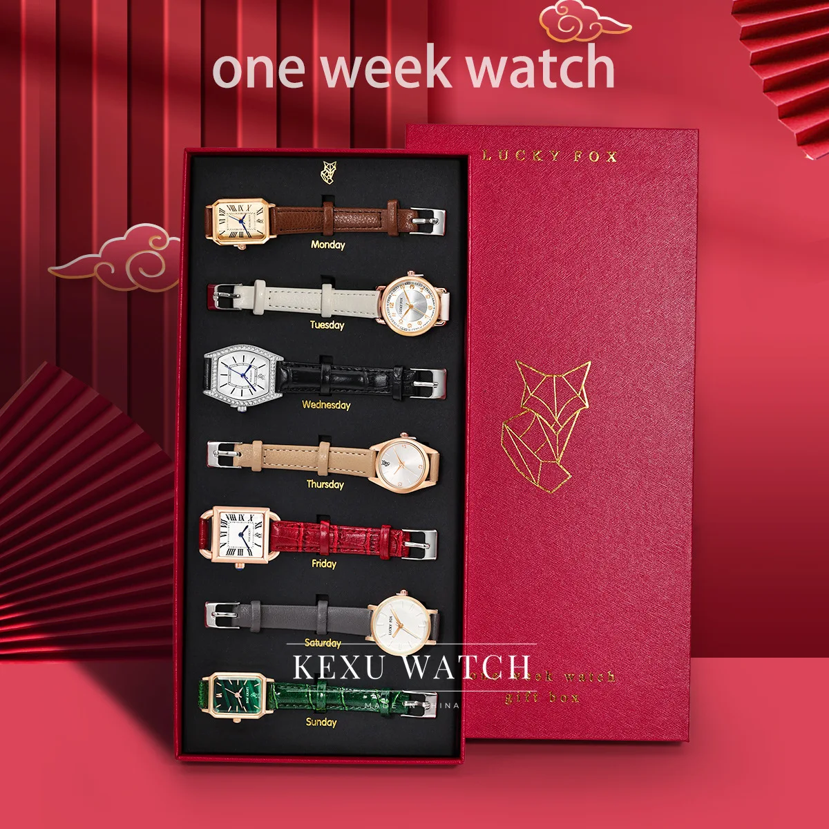 LUCKYFOX Watch for Women, Elegant Green/Brown/Grey/Red/White Leather Strap Women's Watches, Dainty Quartz Wristwatches Wholesale