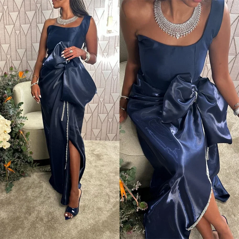 

Customized Prom Dress فساتين كوكتيل One Shoulder 3D Flower Slit Women Formal Occasion Evening Gown Arabic نسائيه سهره