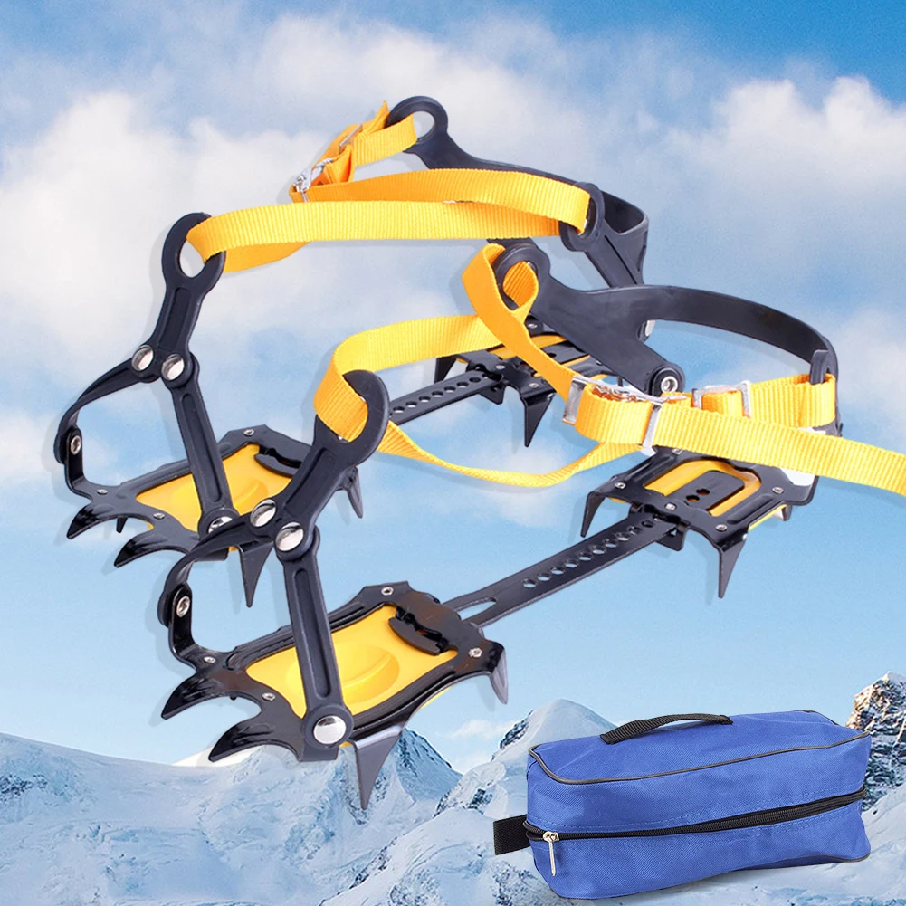 1 par de empuñaduras de nieve, Crampones antideslizantes, Kits de escalada en hielo de 10 dientes, ajustables con bolsa de transporte para senderismo, escalada, pesca y trotar