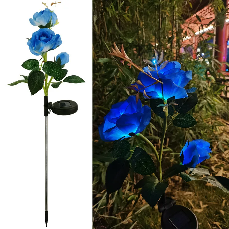 Imagem -05 - Solar Powered Decorativa Rose Garden Stake Lights Flores Artificiais para Pátio ao ar Livre Quintal Caminho Memorial Memorial Túmulo Gramado