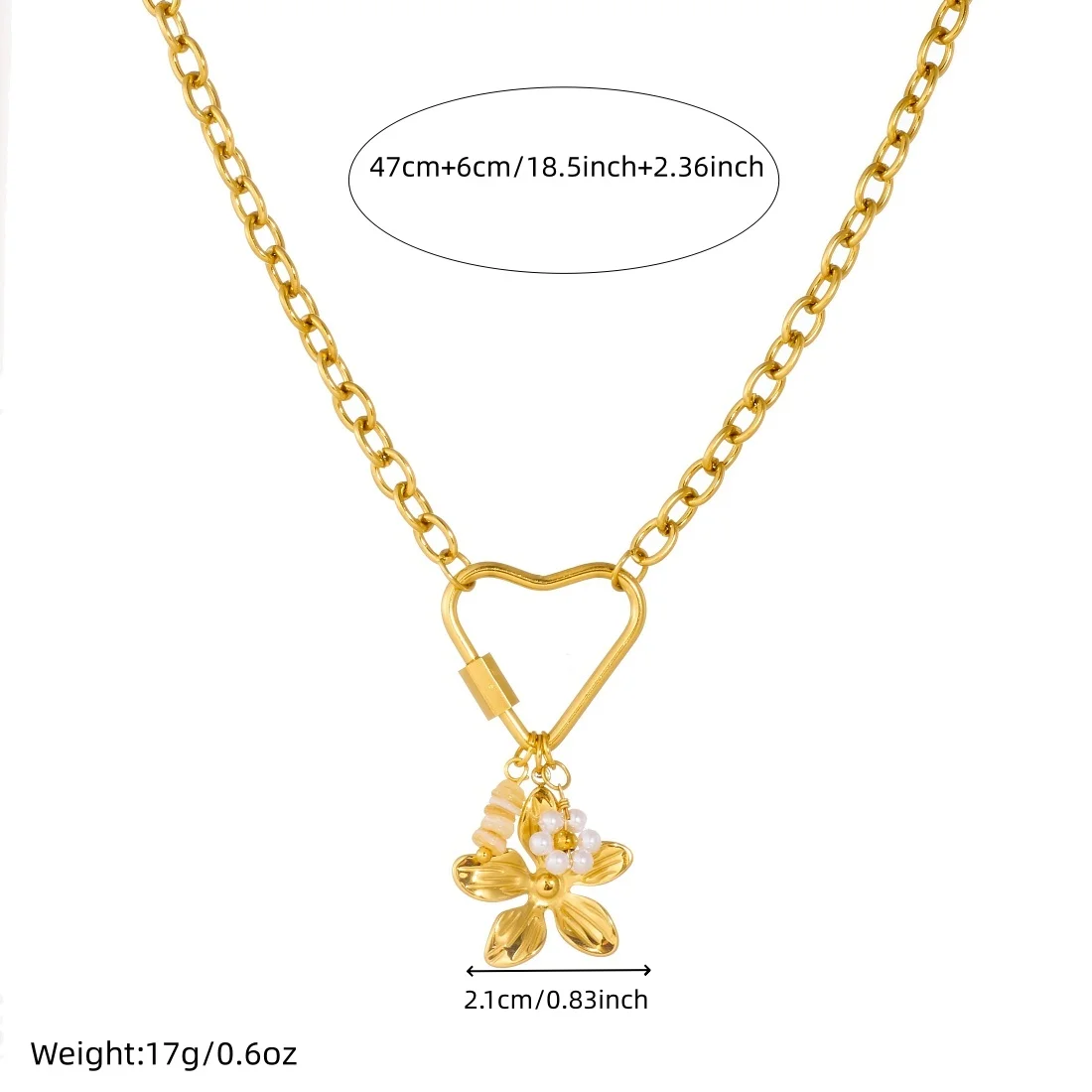 LAMENGLY 316L الفولاذ المقاوم للصدأ الإبداعية القلب قفل اللؤلؤ زهرة قلادة قلادة سيدة بسيطة الاتجاه سلسلة عنق هدايا مجوهرات الحفلات