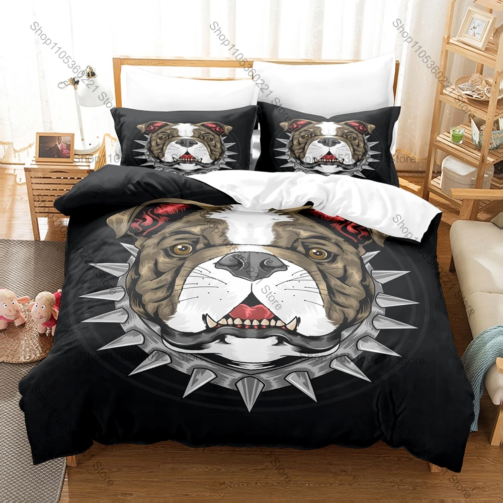 Lovely Pit Bull Design Duvet Cover + 2 Pillowcases, Animal Print Cozy Bedding Set for Daily Use & Gift