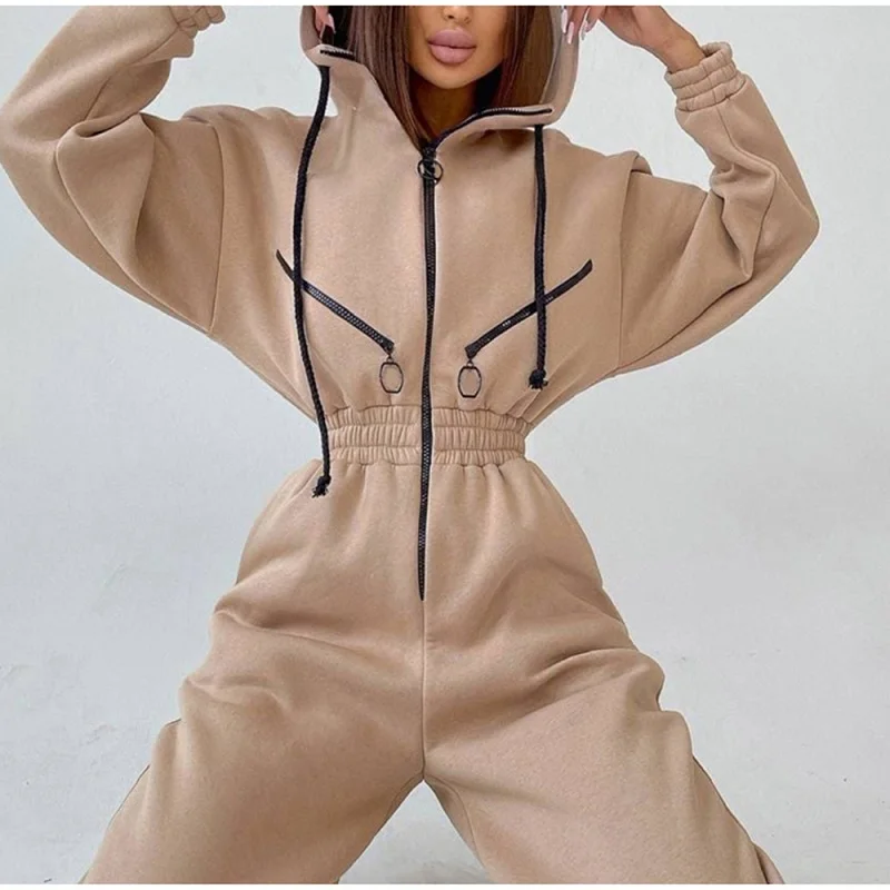 2024 New Sports and Leisure Women\'s Hooded One-piece Pants  Suit