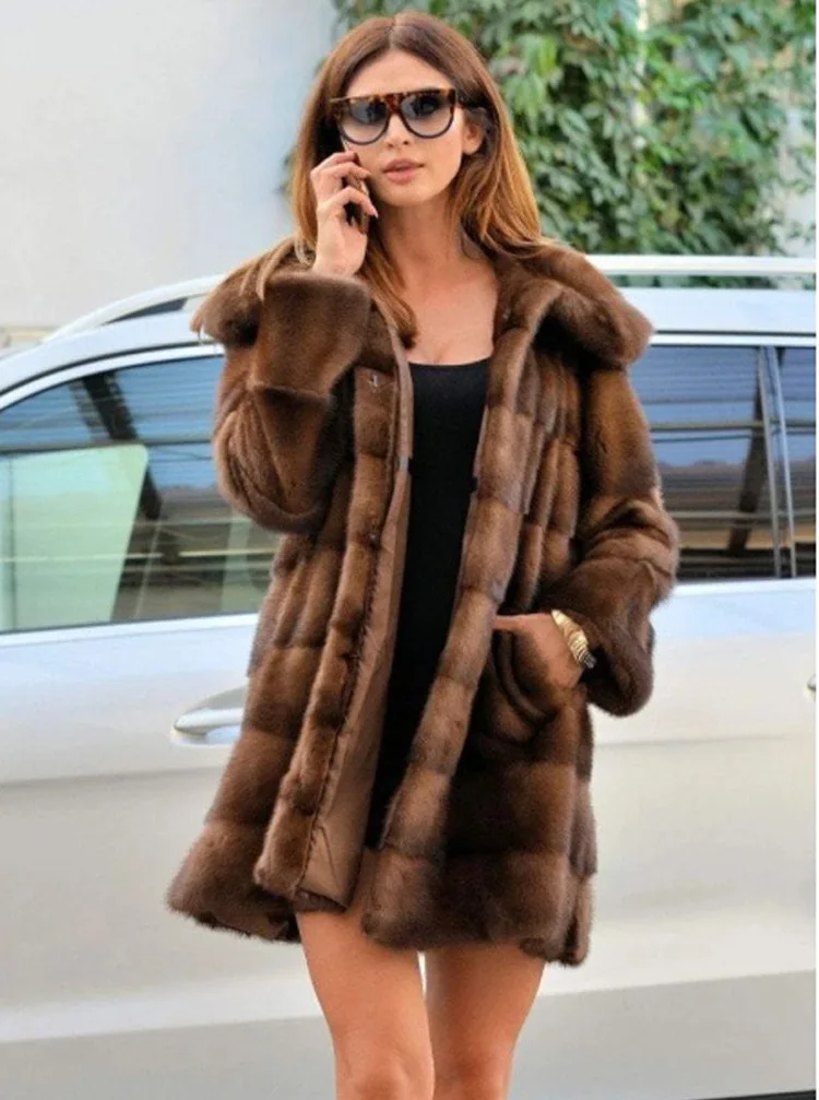 Cardigan Fur Spliced Hooded Thick Warm Fur Women Long Sleeve Faux Fur Open Stitch Outerwear High Street Loose Winter 2024