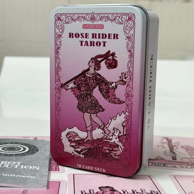 Rose Rider Tarot Cards in Metal Box 78Pcs English Version Divination Board Game Tarot Cards with Paper Instruction Manual