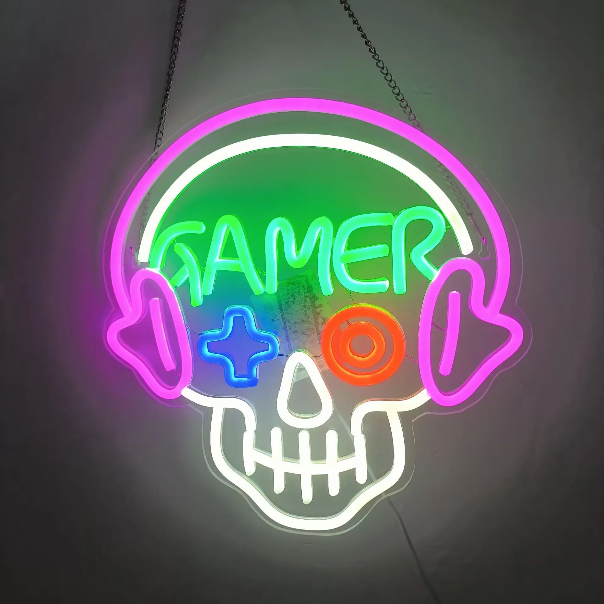 Skull Headphones Neon Sign USB Dimmable LED Neon Light Sign for Drink Bar Man Cave Bedroom Hotel Shop Garage Party Wall Decor