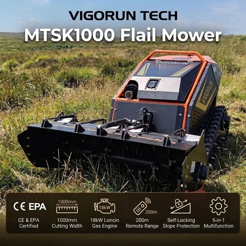 Engine Lawn Mower CE/EPA Certified 1000mm Cutting Width Flail Mower for Sapling Shredding on Sloped Orchard