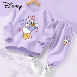 DISENY Girls Sweatshirt Sets Daisy Minnie Print Children Pullover Pant 2pcs Suit Spring Autumn Breathable Thin Kids Tracksuit
