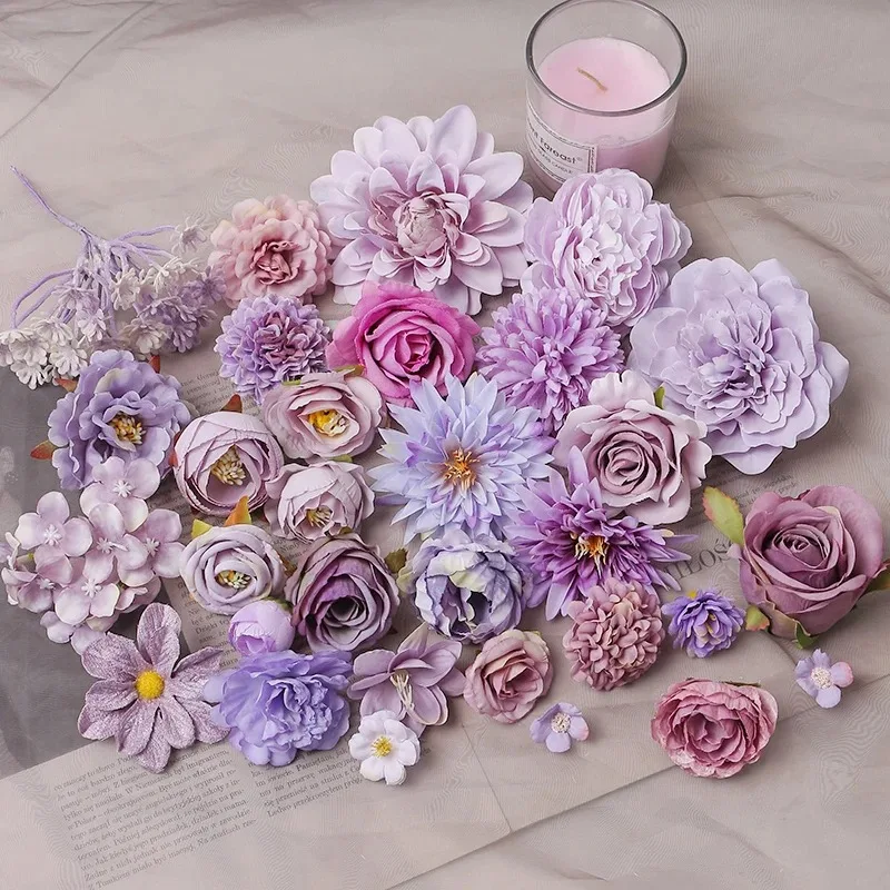 Purple Artificial Flowers Heads Silk Fake Flowers For Home Decor Party Wedding Decoration DIY Valentine's Day Gifts Accessories