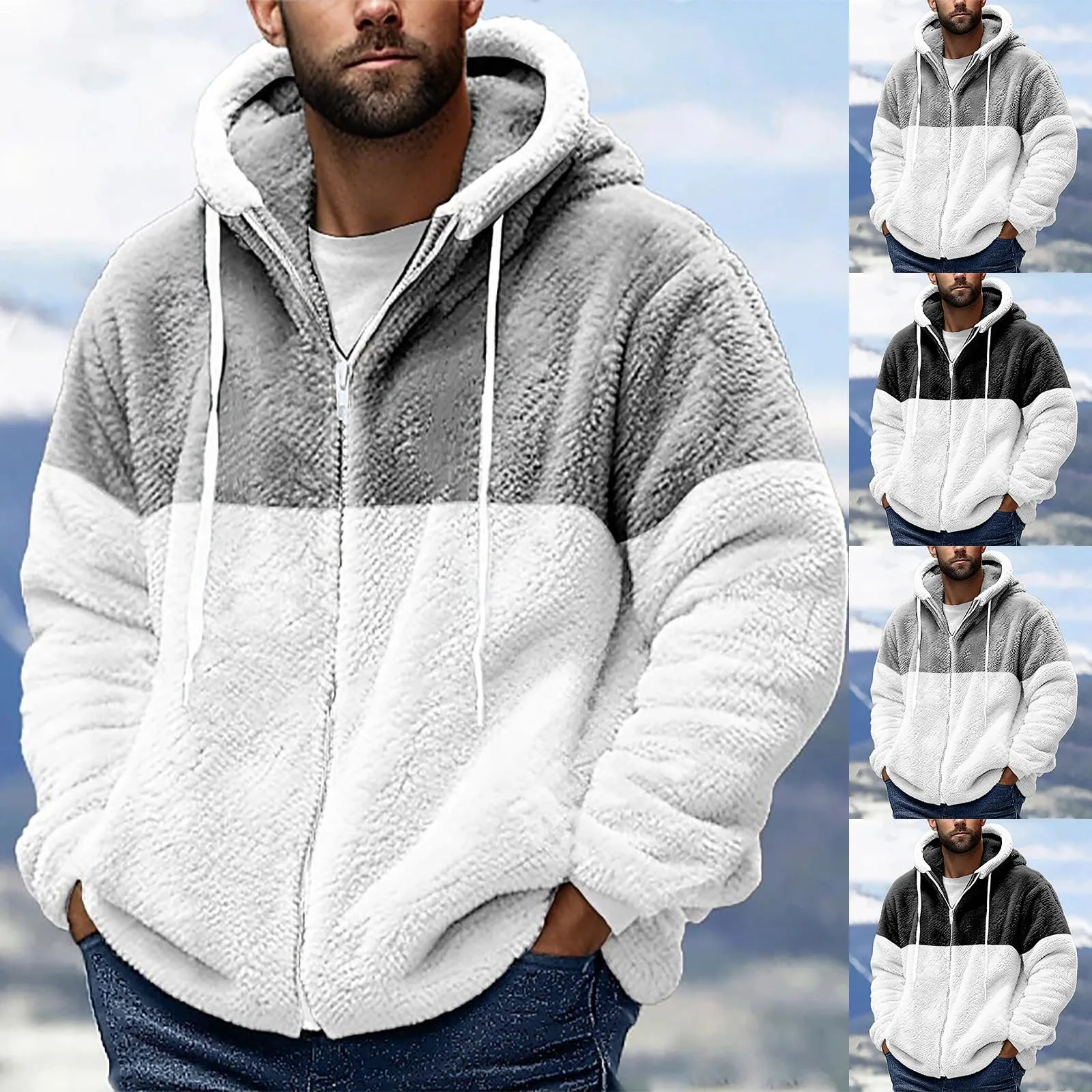 Men‘s Hooded Cardigan Knitted Sweater Winter Thick Fleece Warm Casual Knitwear Coat Solid Color Cardigan Men Hooded Sweaters