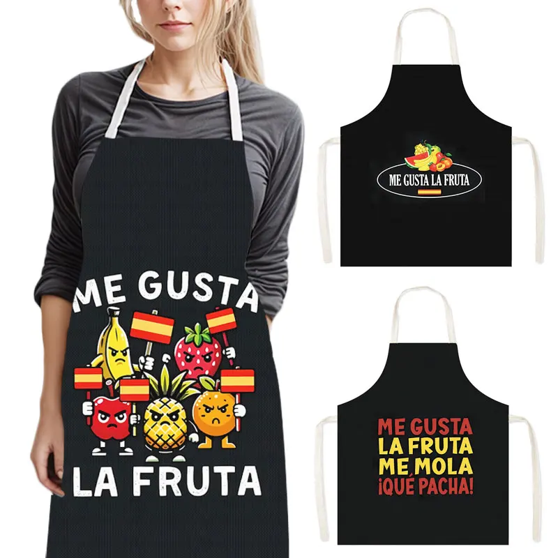 Me Gusta La Fruta España Print Cooking Aprons I Like Fruit Linen Pinafore Household Cleaning Clothing BBQ Chef Kitchen Apron