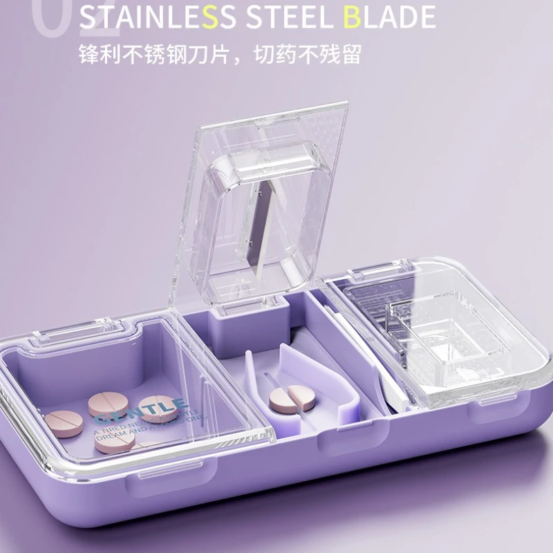 

3-in-1 Pill Cutter Portable Pill Grinder Multifunction Medicine Tablet Box, for Travel Cuts Vitamins Tablets Pill Organizer