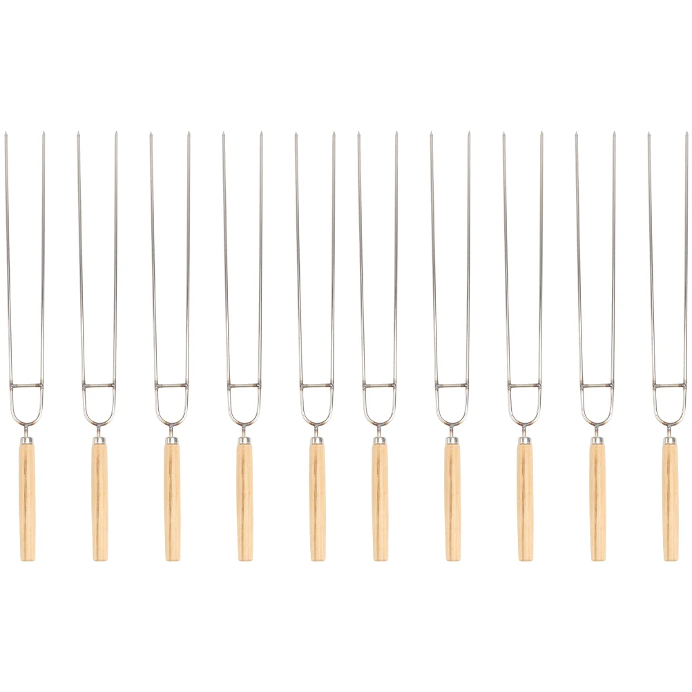 

10 Pcs BBQ Forks Stainless Steel Wood Handle Grill Tools Cooking Accessories Practical Hygienic Chicken Wing Lamb Leg
