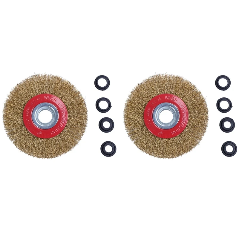 2X Wire Brush Wheel For Bench Grinder Polish + Reducers Adaptor Rings,5Inch 125Mm Retail