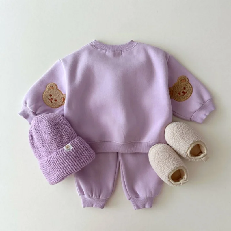 Custom Teddy Bear Toddler Outfits Baby Tracksuit Embroidery Sweatshirt And Pants 2pcs Sport Suit Fashion Kids Girls Clothes Set