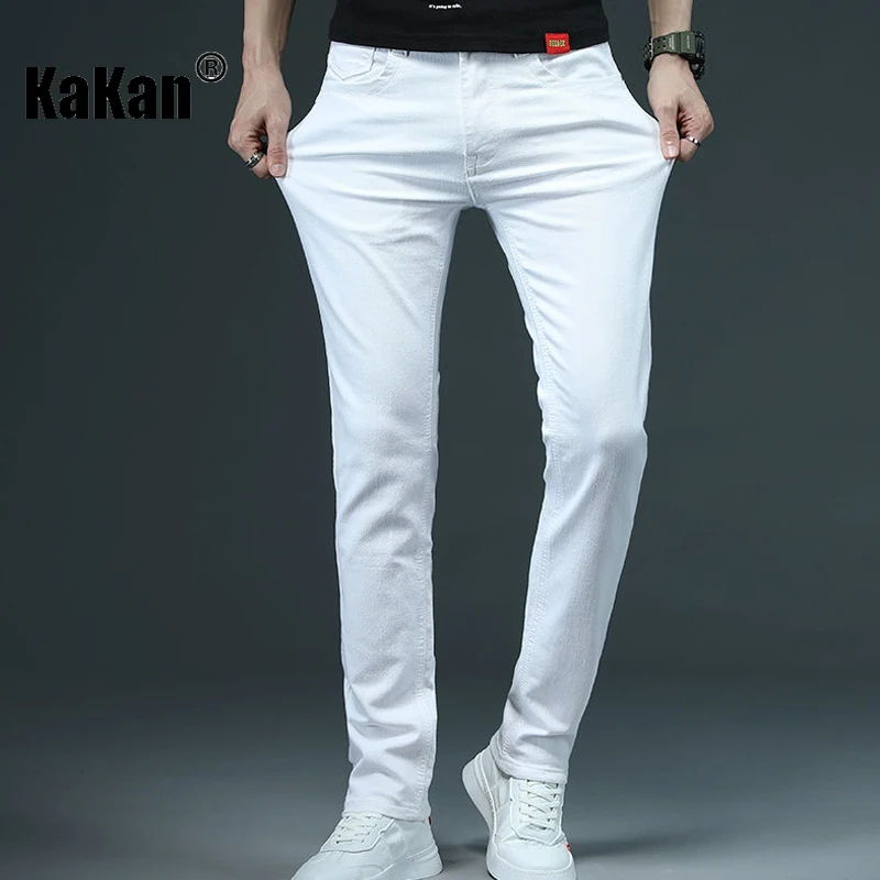 Kakan-y2k nuevos pantalones vaqueros blancos para hombre, pantalones vaqueros largos versátiles y elegantes ajustados, marca de pantalones vaqueros para hombre