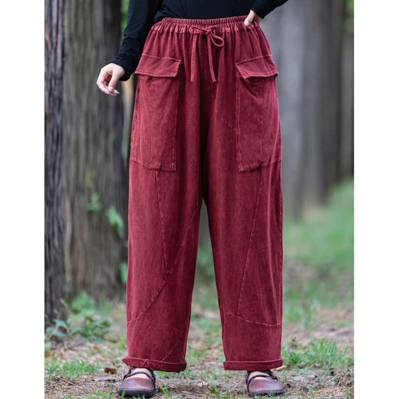 Masss Wasss européen 2026 printemps loisirs solide pantalons longs femmes ample élégant Pantalons dames Vintage classique Fitness pantalon