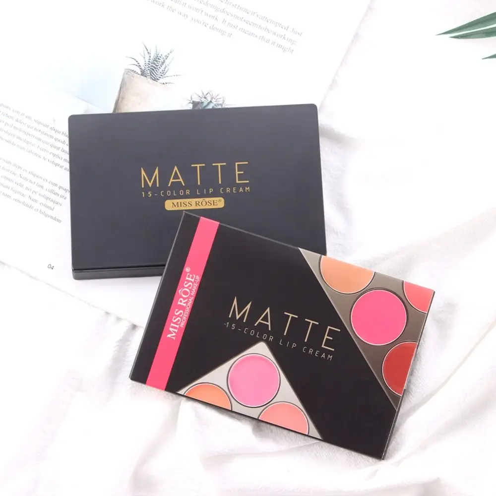 Non-Sticky Cup Matte Lipstick Palette with Mirror Waterproof Long Lasting 15 Color Lip Gloss Palette Beauty Moisturizing