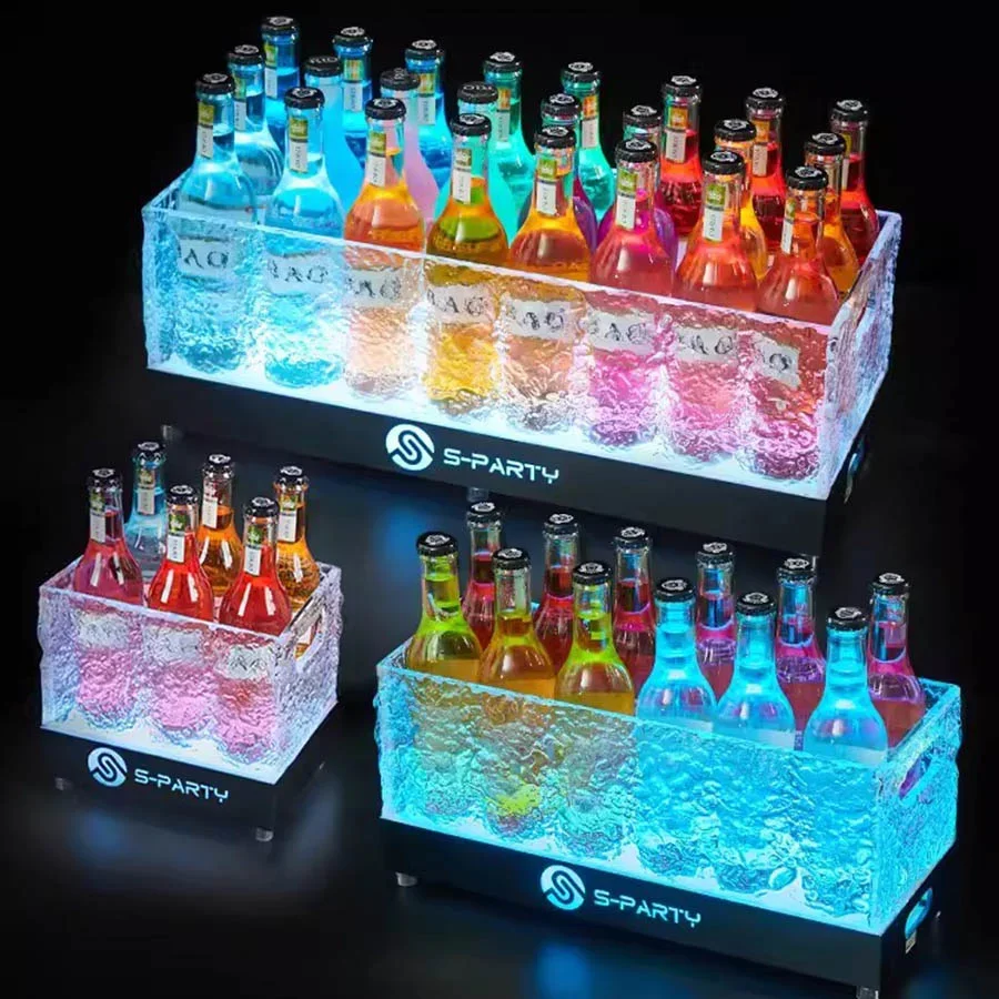 

1PC 12/24 Bottles Champagne Beer Wine Ice Bucket Color Changing Holder Clear Beverage Cooler Bucket For Nightclub Bar Decor