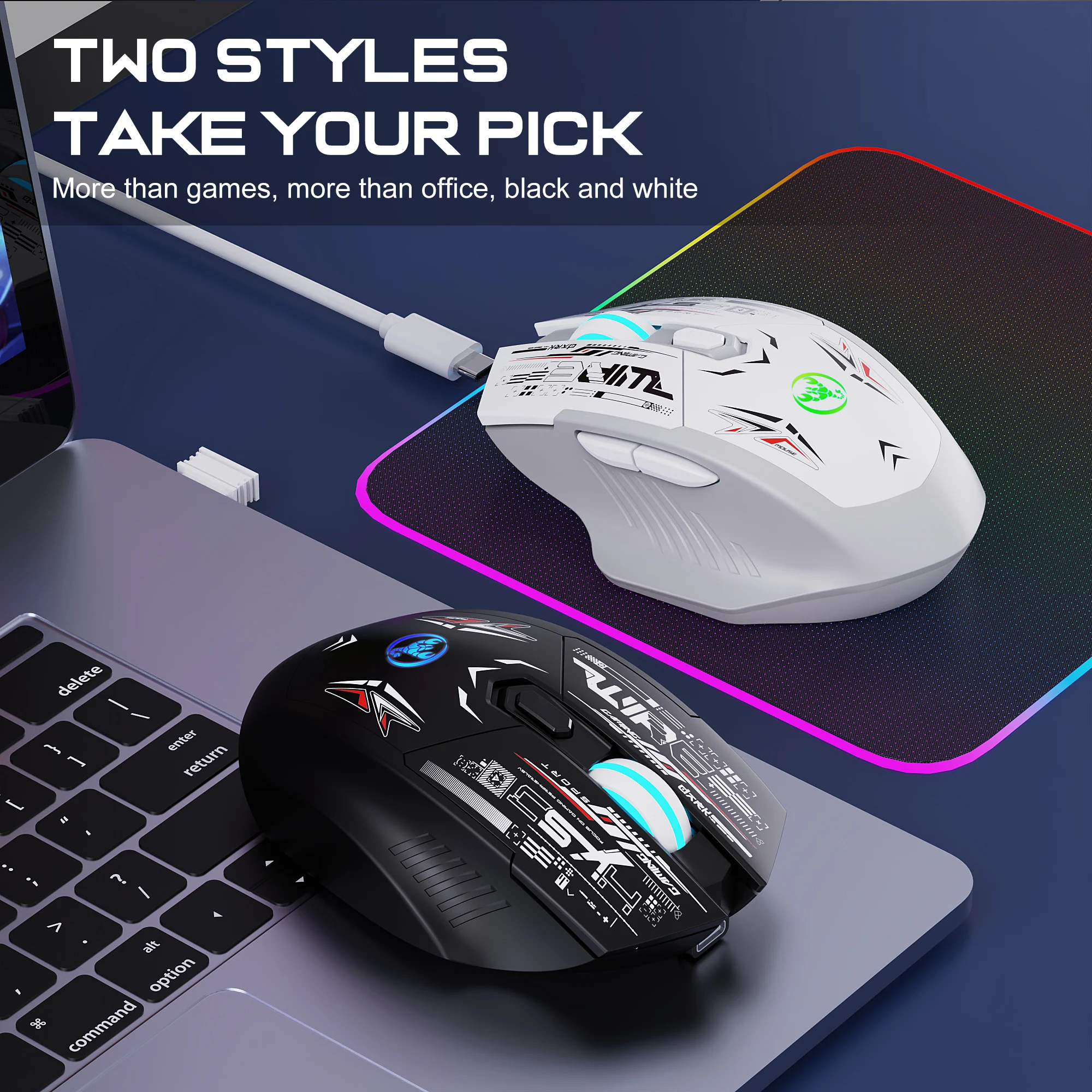 HXSJ T38 250HZ Dual Mode Rechargeable Optical USB Wireless Gaming Mouse Ergonomic 6D Silent Colourful Lighting Backlit Desktop