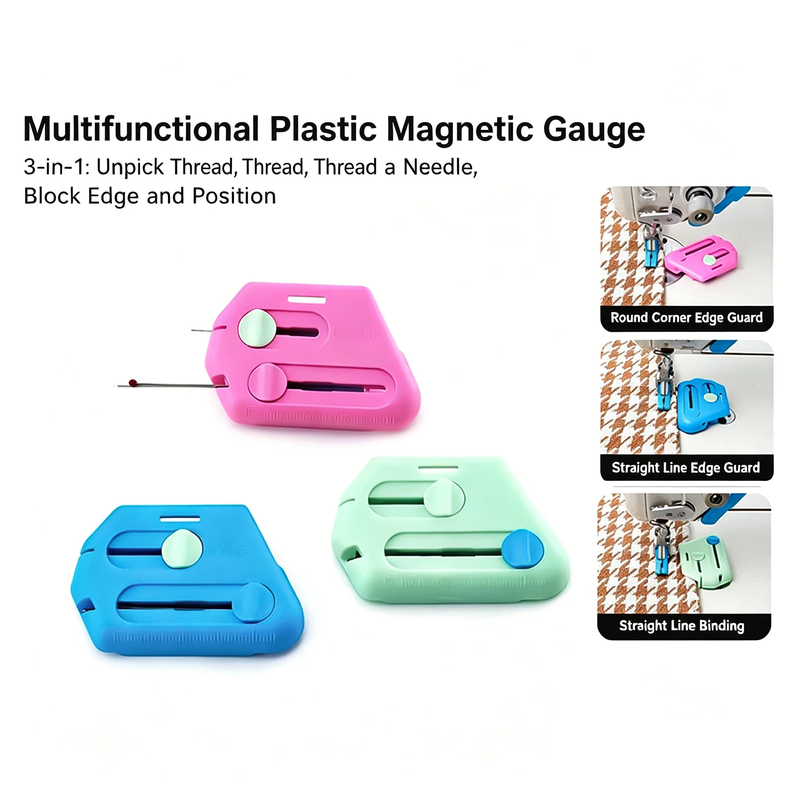 Magnetic Seam Guide 3In1 Multifunctional Polygonal Hemmer Guide Portable Strong Magnetic Positioner for Sewing Machine
