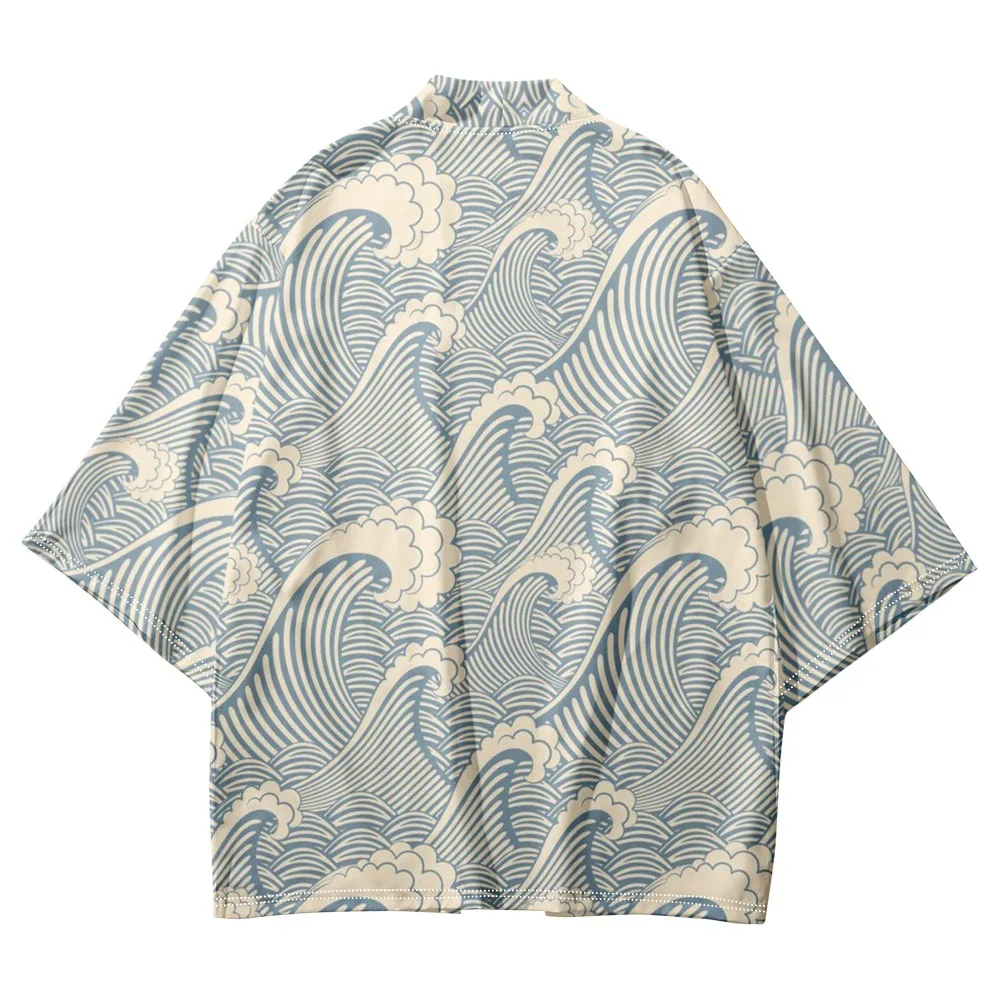 

Japanese Waves Print Kimono Haori Yukata Cosplay Women/Men Fashion Summer Shirts Streetwear