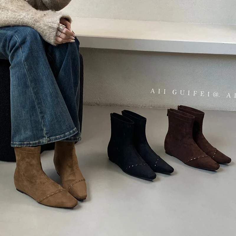 

Women Square Toe Suede Ankle Boots Elegant Women Inner Wedges Heels Short Booties 2025 Autumn Winter Shoes Chic Warm Shoes Botas