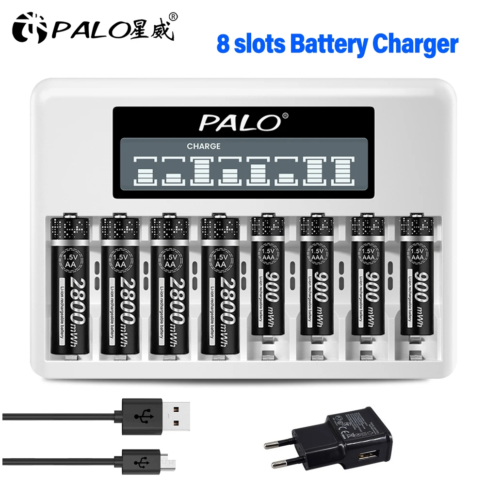 

8 Slots 1.5V Lithium Rechargeable Battery Charger LCD Display Smart USB Battery Charger for 1.5V AA AAA lithium Li-ion Batteries