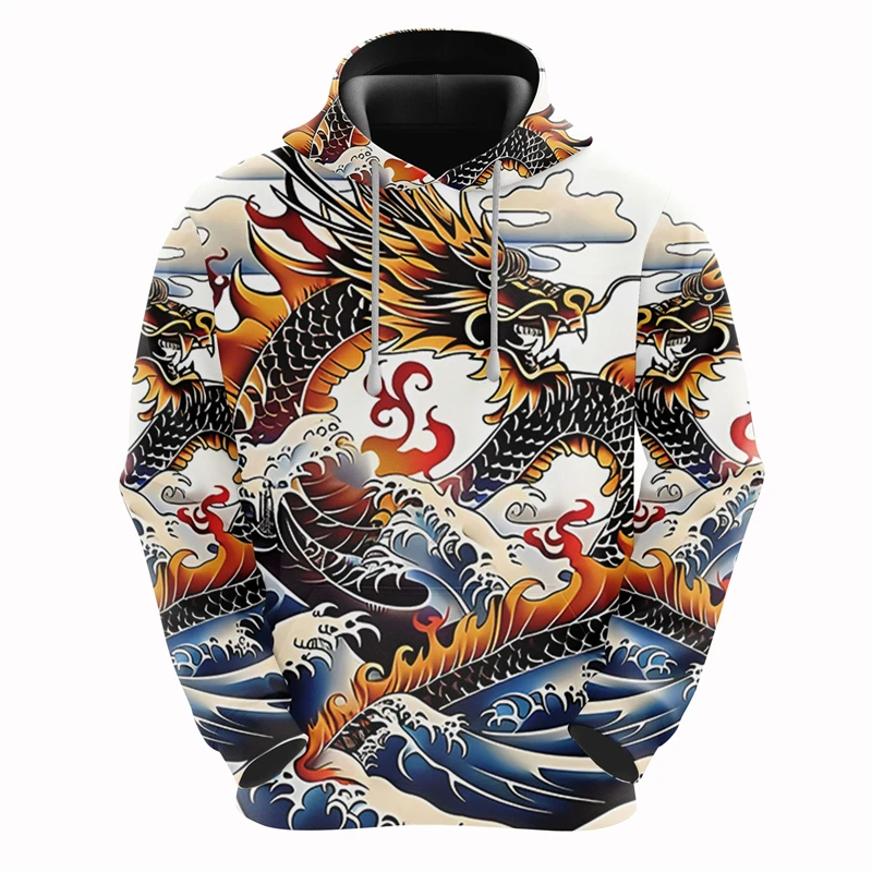 Funny 3D Chinese Loong Print Men's Sweatshirts Fashion Animal Pattern Oversized Oversized Hoodie Autumn Winter Casual Clothing