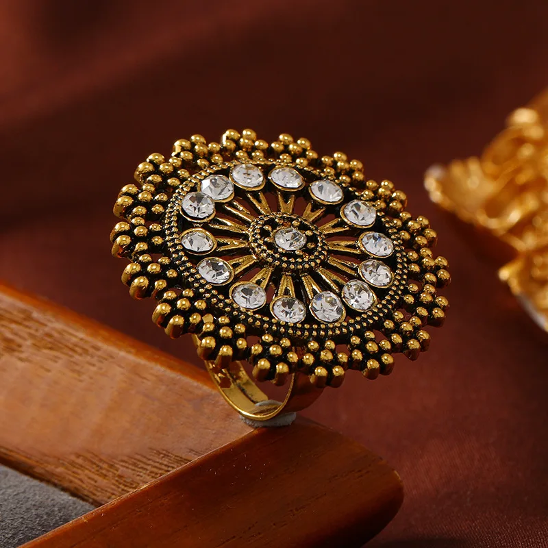 

n Sle Suower Open Ring Faionable Retro Exaggerated round ape Jewelry Accory Boho Faion Rings