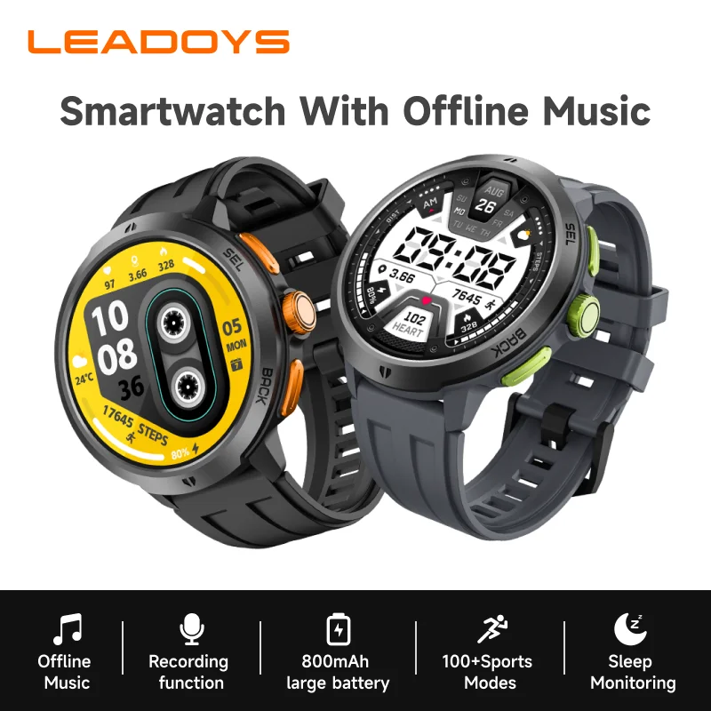 

LEADOYS C33 Smart Watch for Fitness 1.65" HD Screen 4GB Storage Independent Music Player, 750mAh Large Battery, 150+ Profession