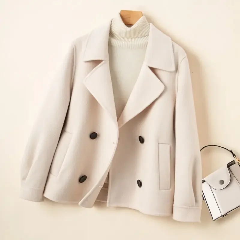 2024 New Autumn Winter Women's Double-faced Cashmere Coat Female Short Wool Jacket Black Beige Outerwear Female Cardigan Clothes