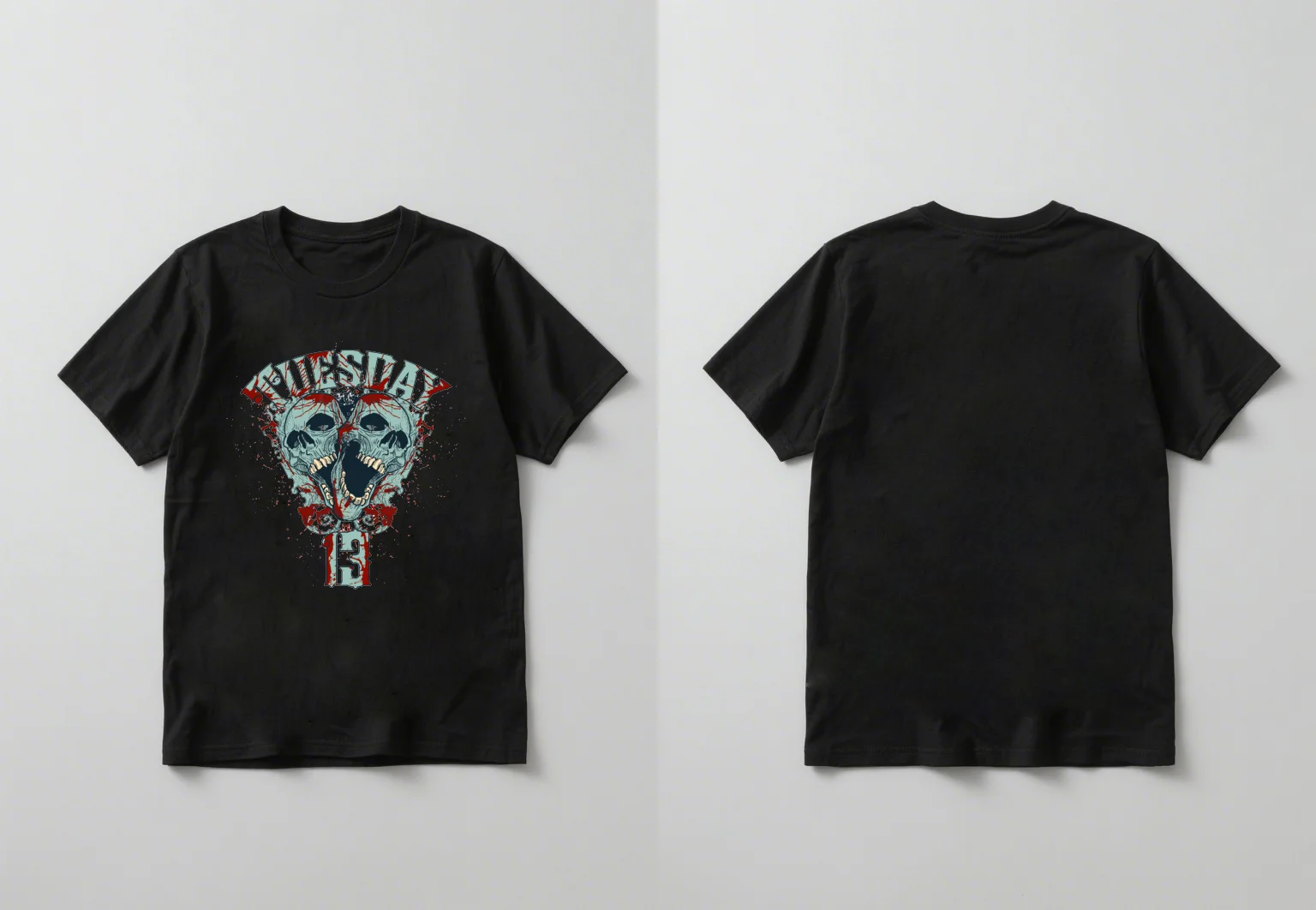 قميص بأكمام قصيرة مطبوع عليه جمجمة غامضة ودموية عصرية جديدة لعام 2025 كاجوال فضفاض ومريح ومتعدد الاستخدامات