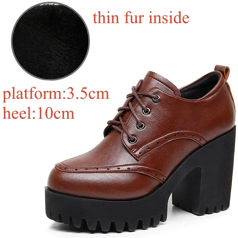 Small Size 32-43 British Deep mouth Brogues Shoes Women Oxfords Fall Winter 2024 Block High Heels Shoes Platform Pumps Office