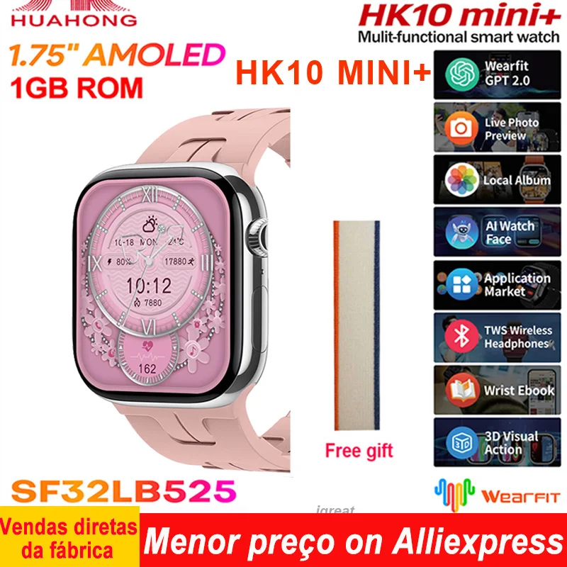 AMOLED HK10 Mini+ Smart Watch Series 10 1GB ROM ChatGPT 1.75'' AI Watch Face Bluetooth Call Compass Smartwatch Men Women