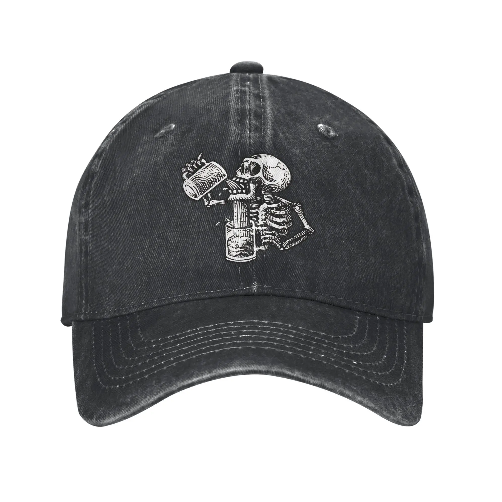 Beer Skull Alcohol Drink Lover Baseball Cap Retro Distressed Washed  Snapback Cap Men Women Outdoor Golf Adjustable Fit Caps Hat