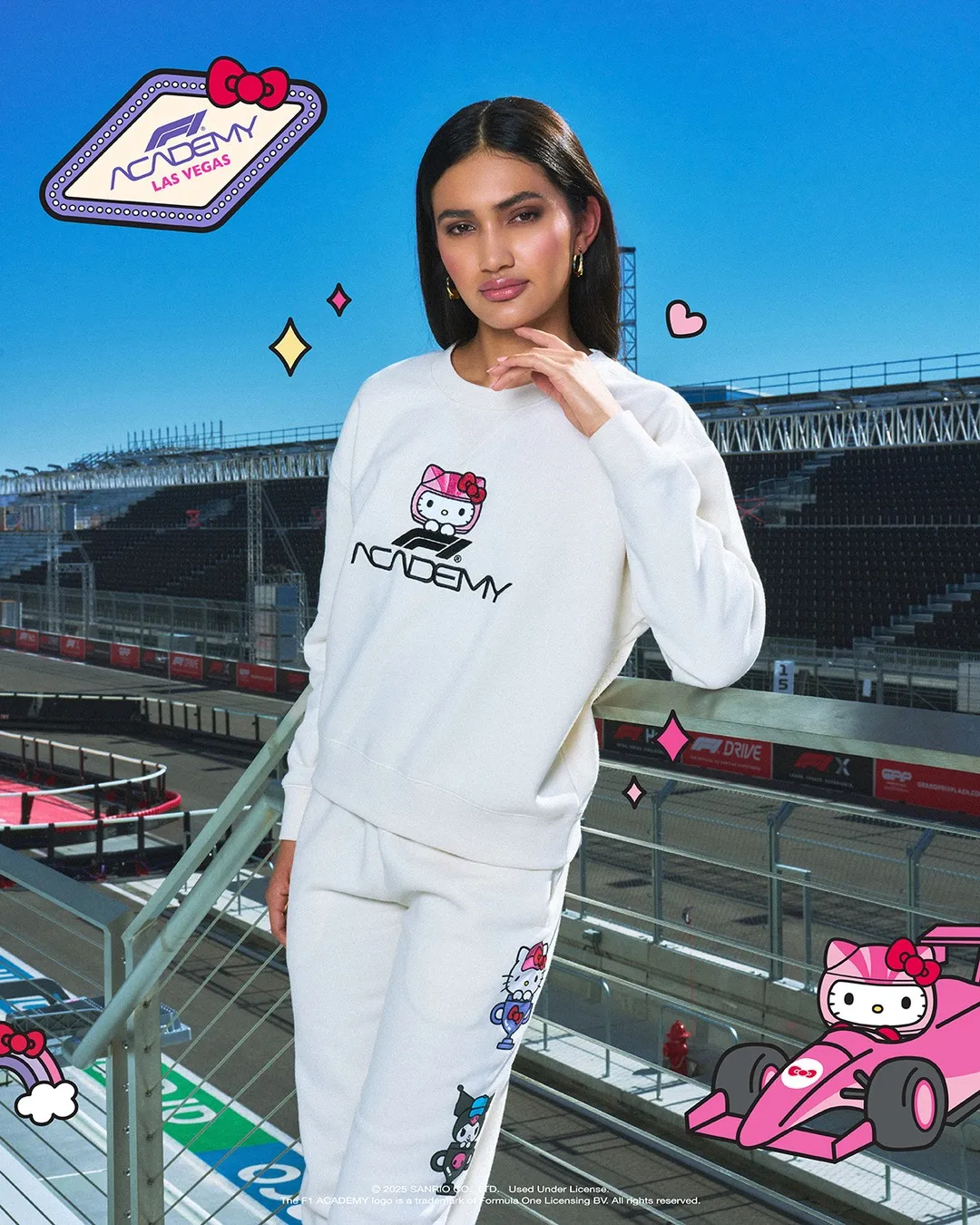 2026 New Hello Kitty F1 Racing Women Cotton Round Neck Long Sleeve Tee Autumn/Winter Sportswear Fashion Casual Comfortable Top
