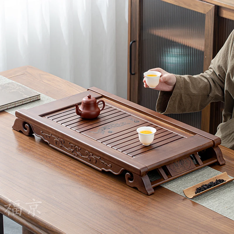 

Большой прямоугольный бамбуковый поднос в китайском стиле, слив для воды, набор ящиков для домашнего офиса, аксессуары для кунг-фу, морская тема