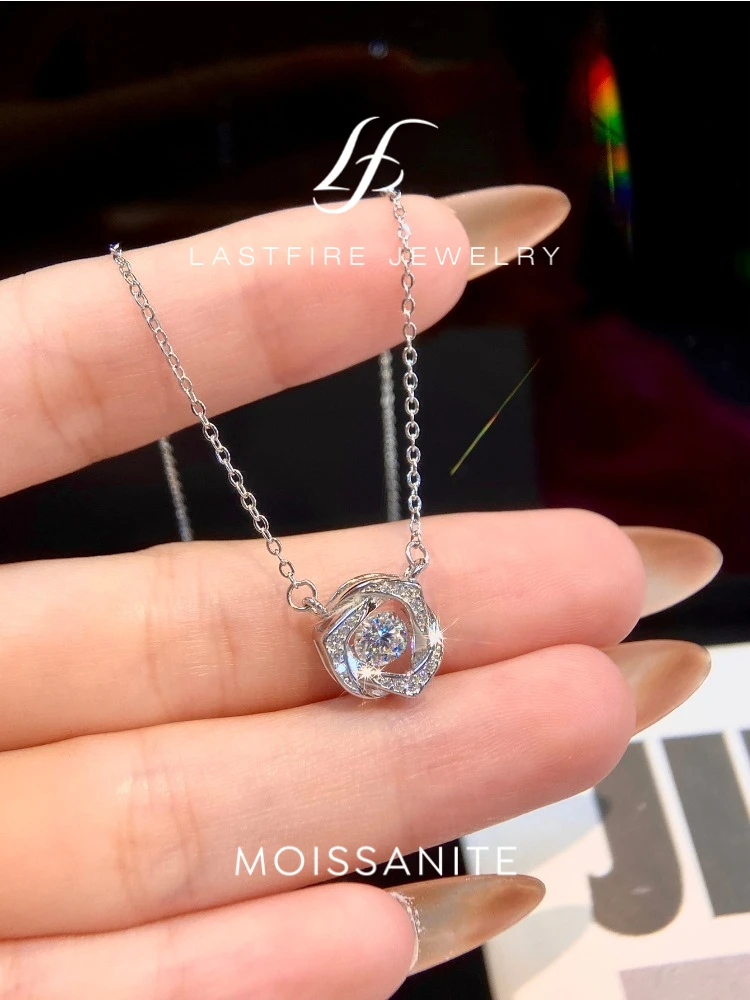  Luxury Clover Windmill Real Moissanite Diamond Necklace for Women Gift 925 Sterling Silver Pendant Wedding Fine Jewelry