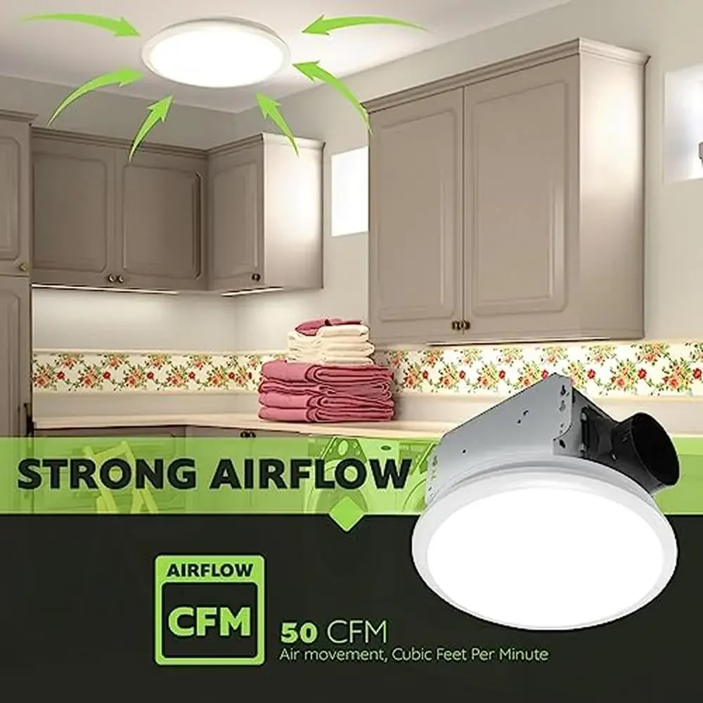 LED Badkamer Afzuigventilator 0,7 Zones 50 CFM Wit Stille ventilatie Corrosiebestendig Eenvoudig te installeren Modern design Huiswerk