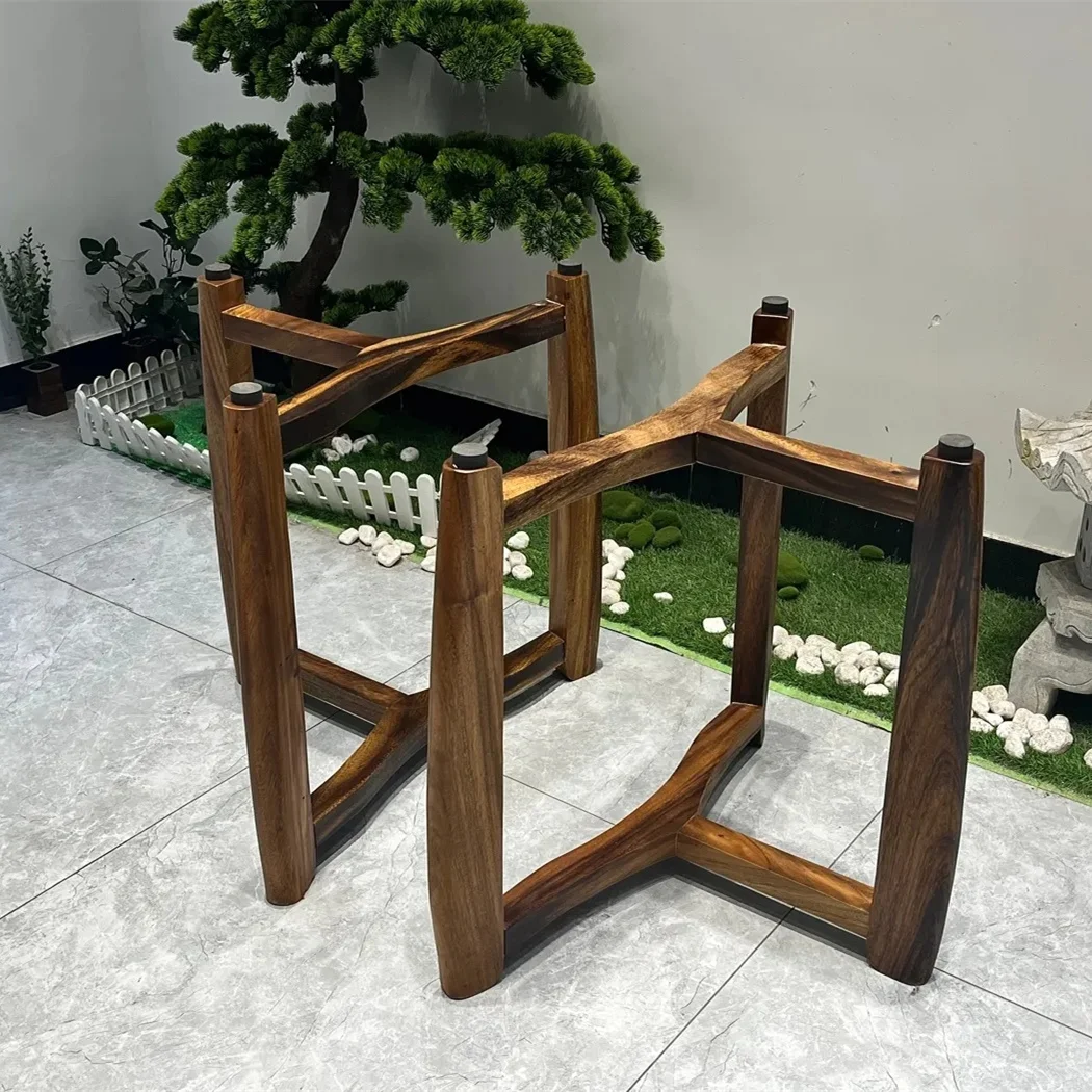 Large leg solid wood tripod with marble slab dining rack