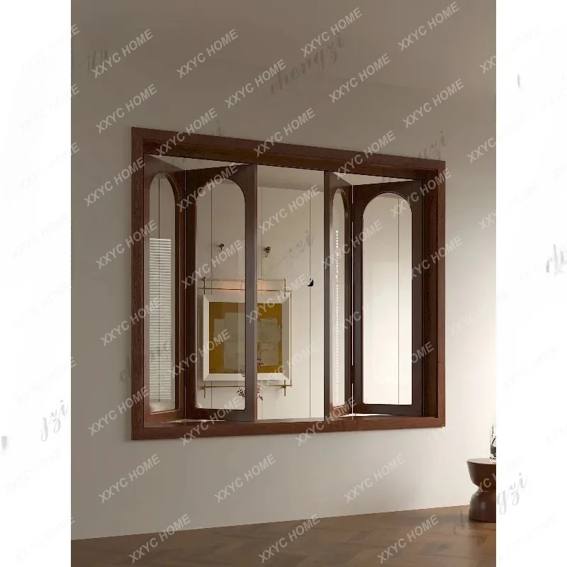 XXsolid wood paint four folding windows log indoor open kitchen glass window customization