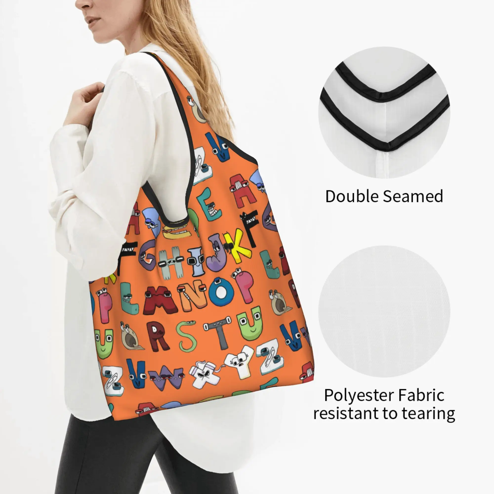 Custom A-Alphabetes Hot Cartoon Shopping Bag Women Portable Large Capacity Groceries Cartoon Manga Shopper Tote Bags